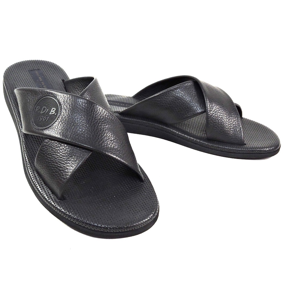PRINCIPE DI BOLOGNA 🇮🇹 MEN'S BLACK SOFT LEATHER COMFORT SUMMER FLAT SANDALS